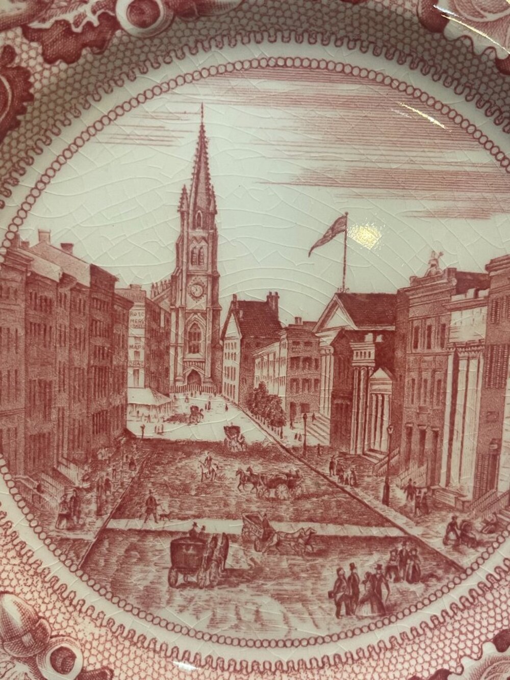Johnson Bros Historic America Wall Street Red Transferware Plate - Picture 2 of 9